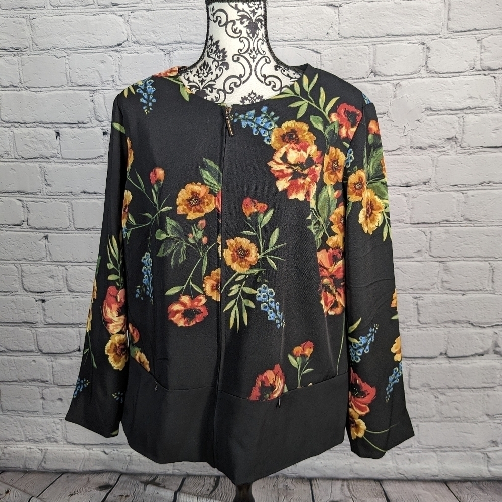 Susan Graver Womens Long Sleeve Floral Print Zip Front Jacket Plus Size 18w BBIN